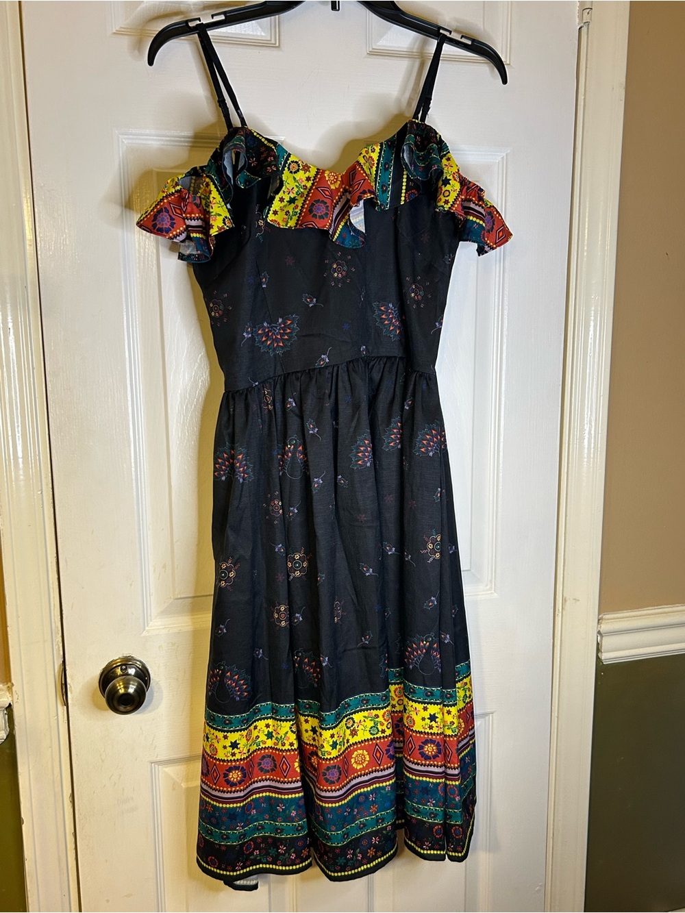Voodoo Vixen Shannon Off Shoulder Dress with Multicolor Ruffle - Size M